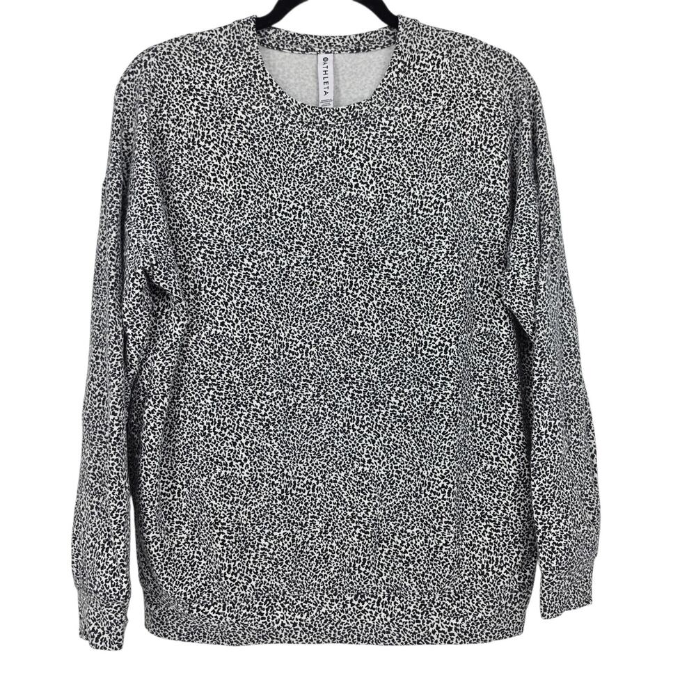 Athleta Black & White Leopard Print Studio to Street Crewneck Sweatshirt Size S